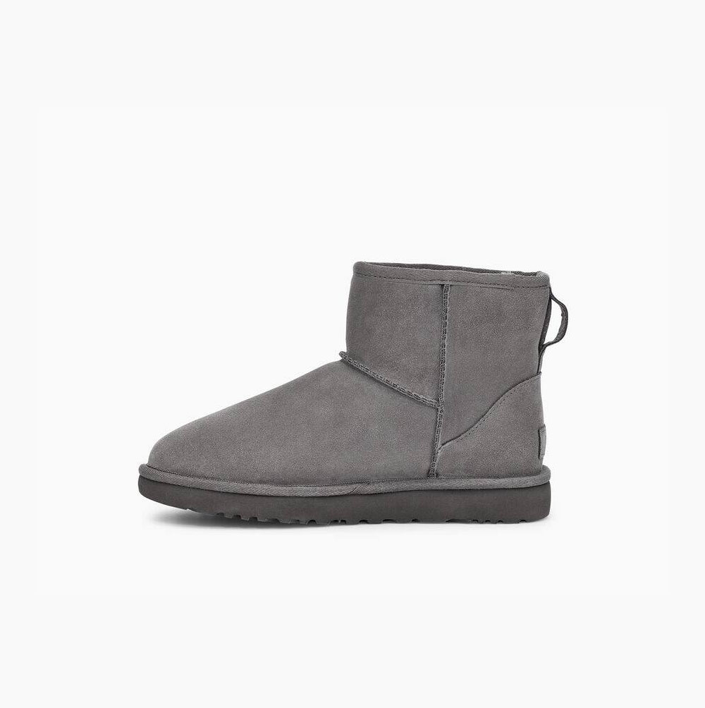 UGG Klassische Mini Rubber Logo Classic Boots Damen Grau Schweiz | 34B7MM3S