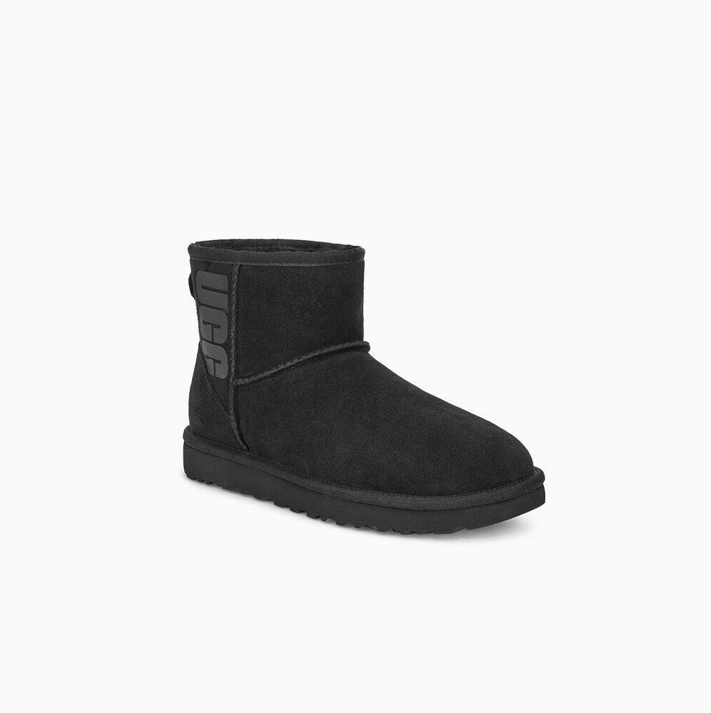 UGG Klassische Mini Rubber Logo Classic Boots Damen Schwarz Schweiz | 5FP8WFEP