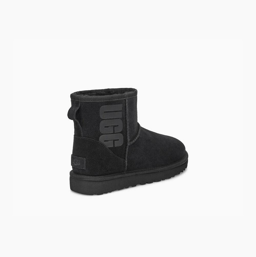 UGG Klassische Mini Rubber Logo Classic Boots Damen Schwarz Schweiz | 5FP8WFEP