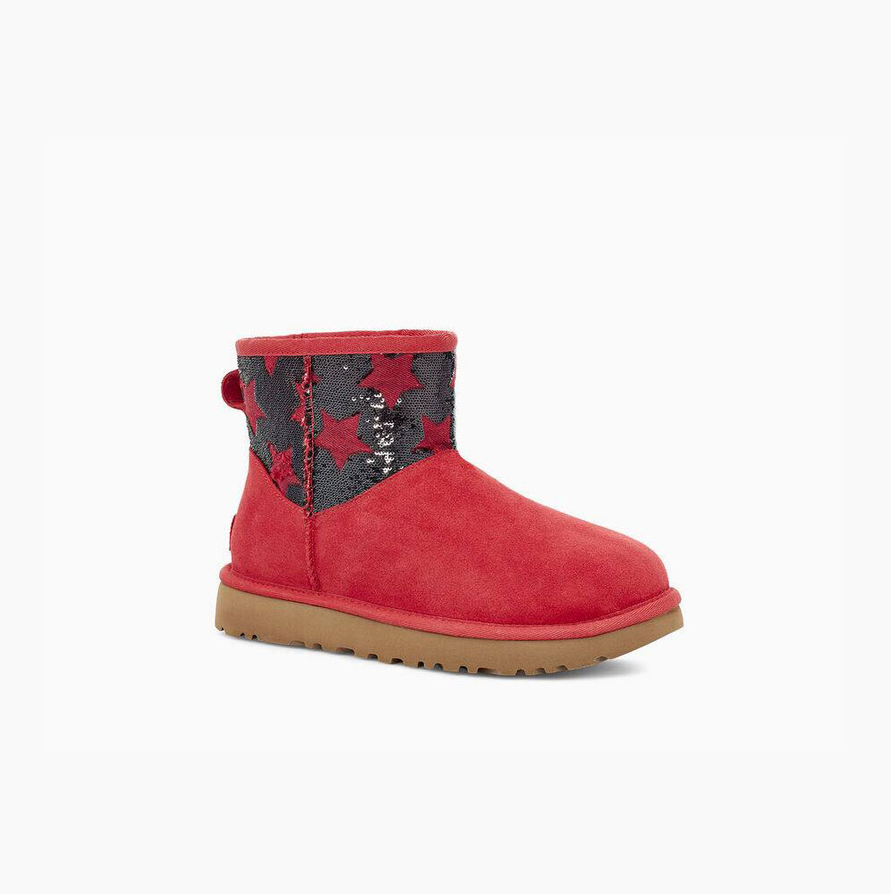 UGG Klassische Mini Sequin Stars Classic Boots Damen Rot Schweiz | FTEEEY1M