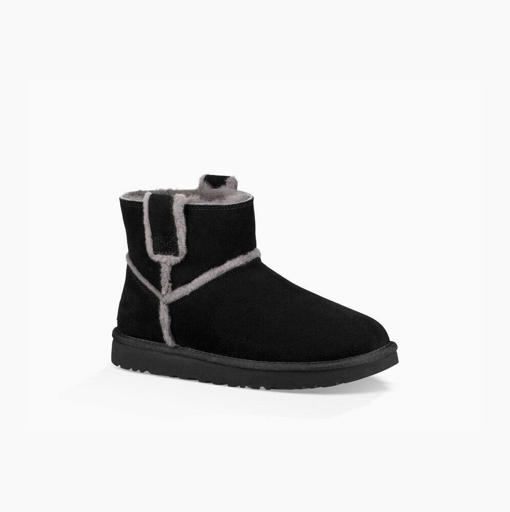 UGG Klassische Mini Spill Seam Boot Classic Boots Damen Schwarz Schweiz | MM7Q1AYE