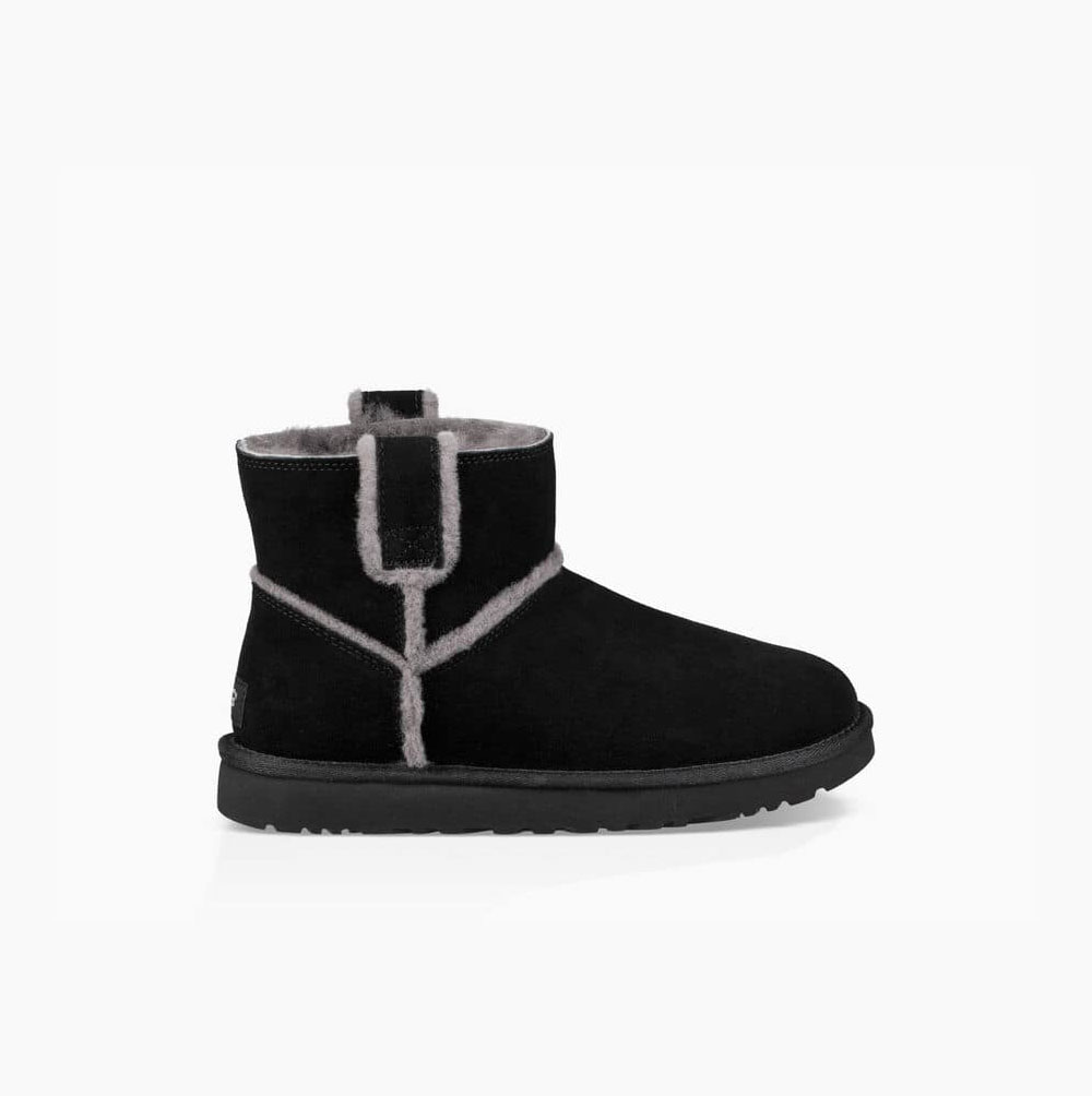 UGG Klassische Mini Spill Seam Boot Classic Boots Damen Schwarz Schweiz | MM7Q1AYE