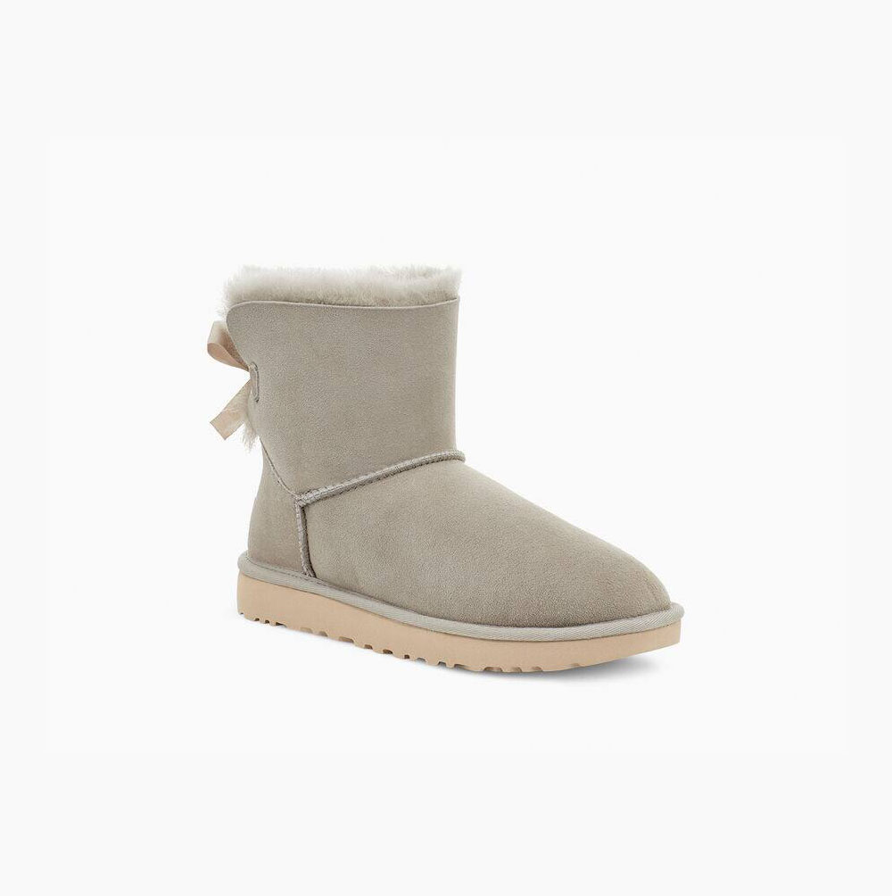 UGG Mini Bailey Bow II Bow Boots Damen Grau Schweiz | KNLEZAYK