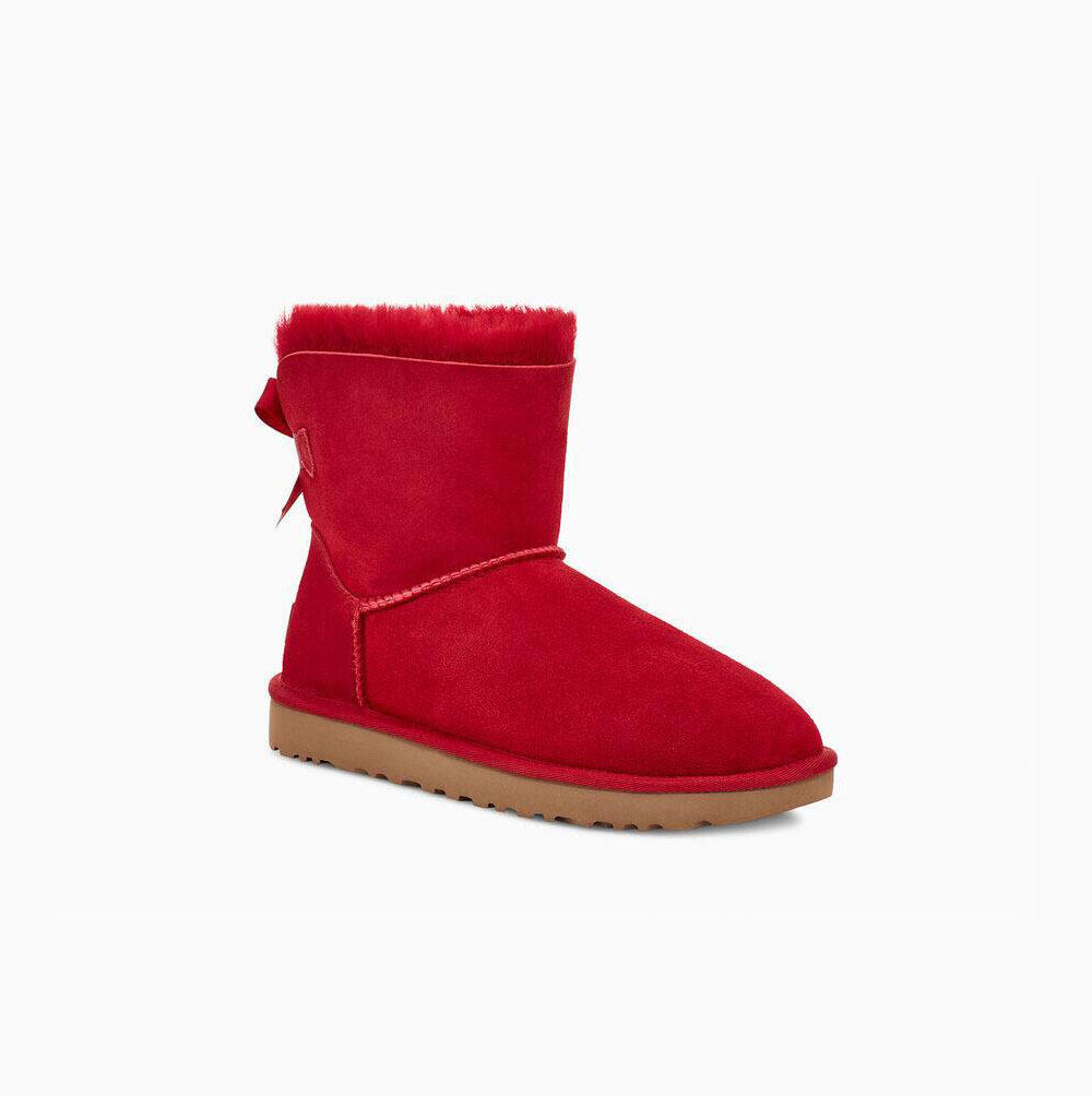 UGG Mini Bailey Bow II Bow Boots Damen Rot Schweiz | QRVIAB73