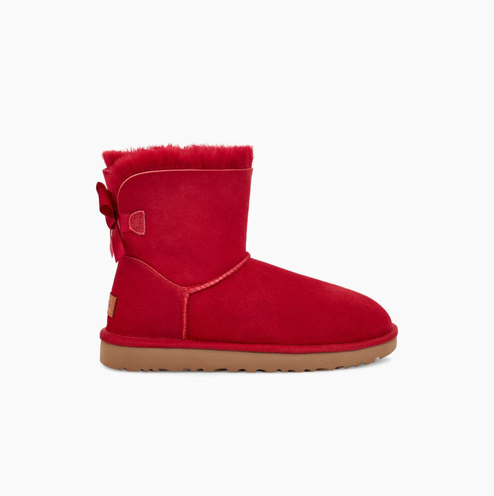 UGG Mini Bailey Bow II Bow Boots Damen Rot Schweiz | QRVIAB73