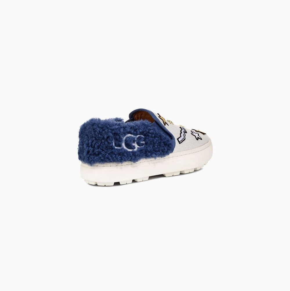 UGG Patch It Slip On Slip-on-sneakers Damen Weiß Blau Schweiz | TRQ41689