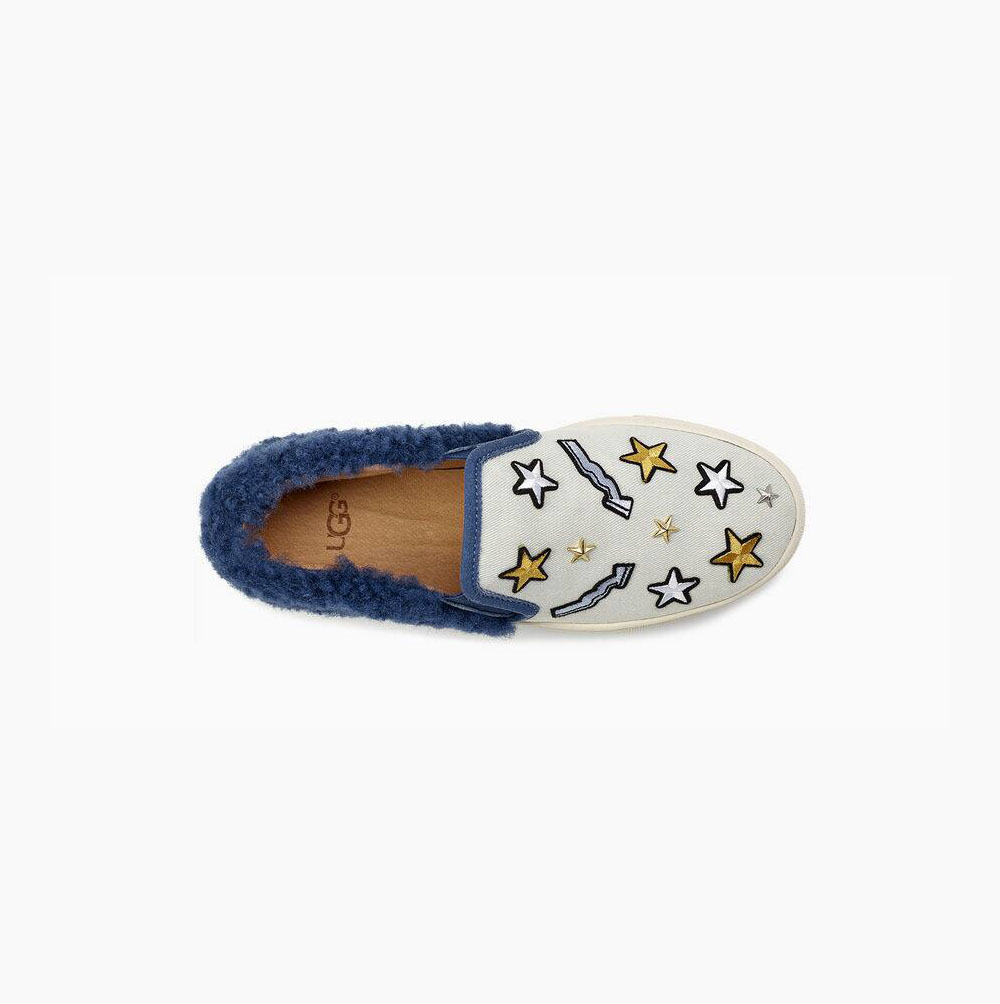 UGG Patch It Slip On Slip-on-sneakers Damen Weiß Blau Schweiz | TRQ41689