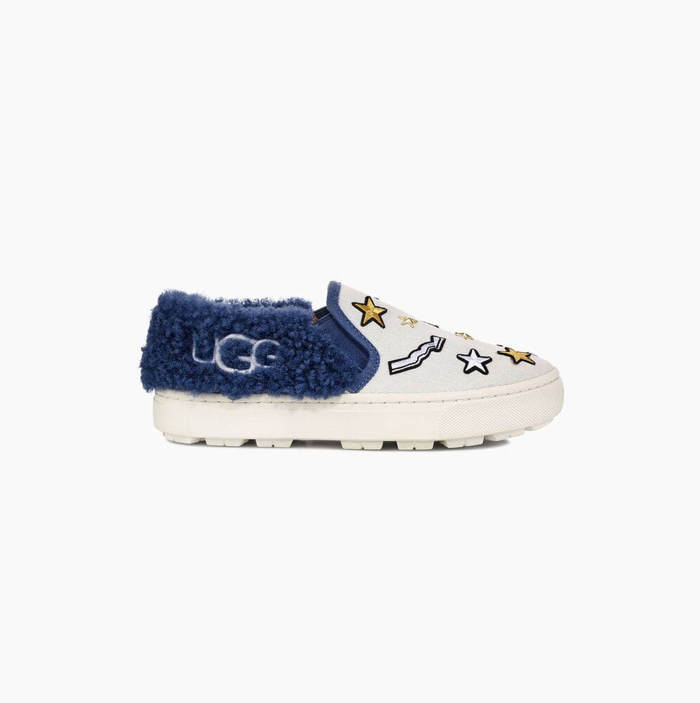 UGG Patch It Slip On Slip-on-sneakers Damen Weiß Blau Schweiz | TRQ41689