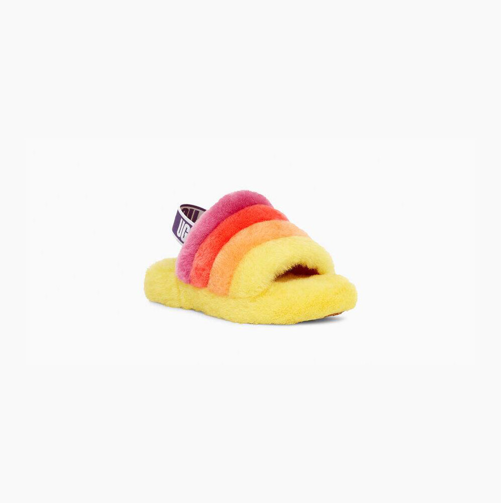 UGG Rainbow Fluff Yeah Hausschuhe Plateau Kinder Gelb Mehrfarbig Schweiz | OIHJ030Y