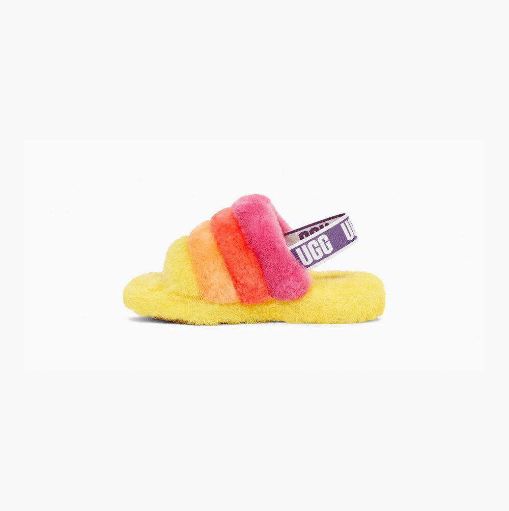 UGG Rainbow Fluff Yeah Hausschuhe Plateau Kinder Gelb Mehrfarbig Schweiz | OIHJ030Y