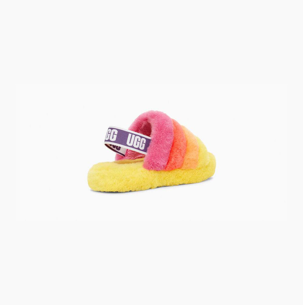 UGG Rainbow Fluff Yeah Hausschuhe Plateau Kinder Gelb Mehrfarbig Schweiz | OIHJ030Y