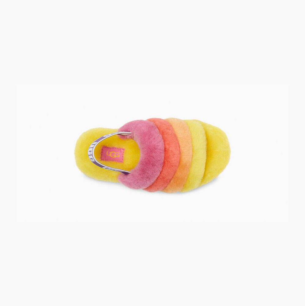 UGG Rainbow Fluff Yeah Hausschuhe Plateau Kinder Gelb Mehrfarbig Schweiz | OIHJ030Y