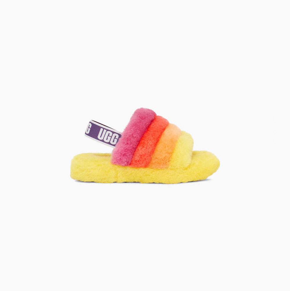 UGG Rainbow Fluff Yeah Hausschuhe Plateau Kinder Gelb Mehrfarbig Schweiz | OIHJ030Y