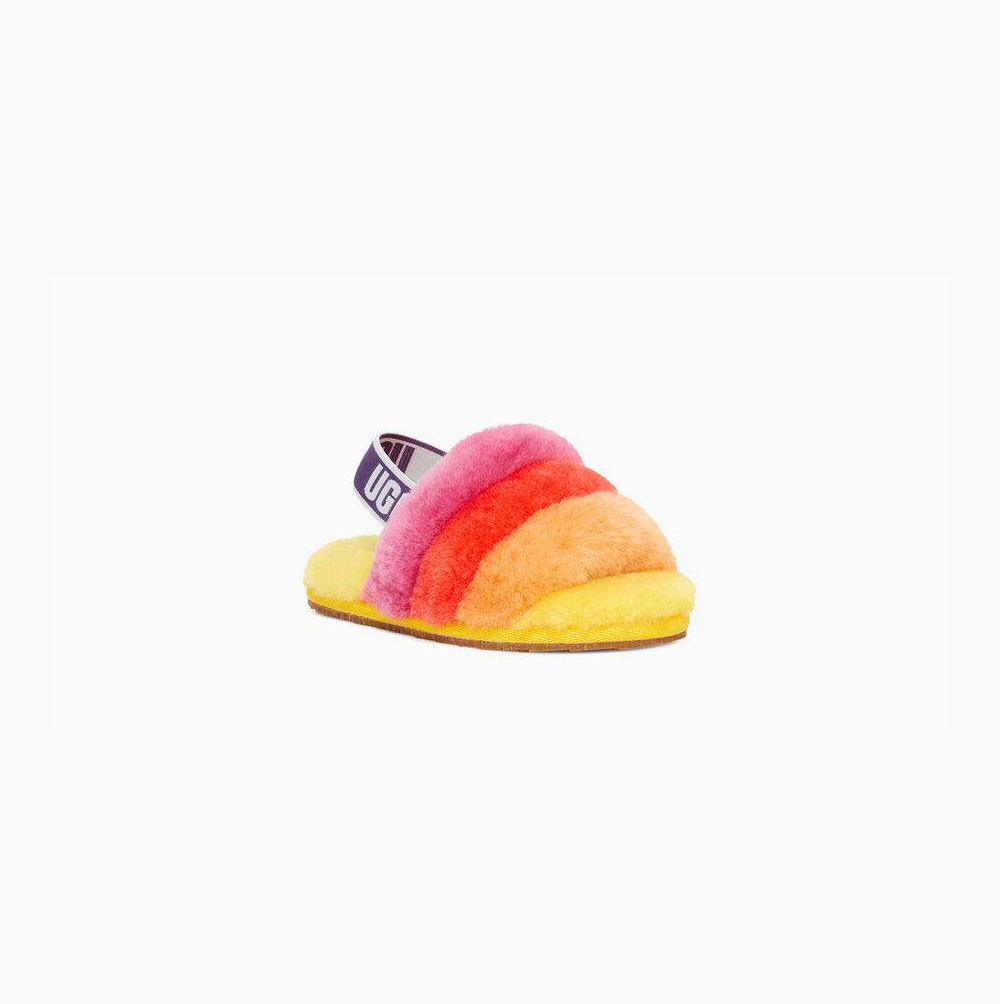 UGG Rainbow Fluff Yeah Hausschuhe Plateau Kinder Gelb Mehrfarbig Schweiz | T6TWSLXC