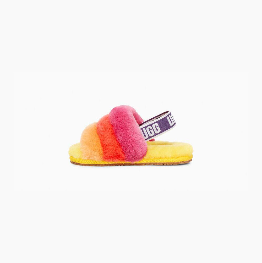 UGG Rainbow Fluff Yeah Hausschuhe Plateau Kinder Gelb Mehrfarbig Schweiz | T6TWSLXC