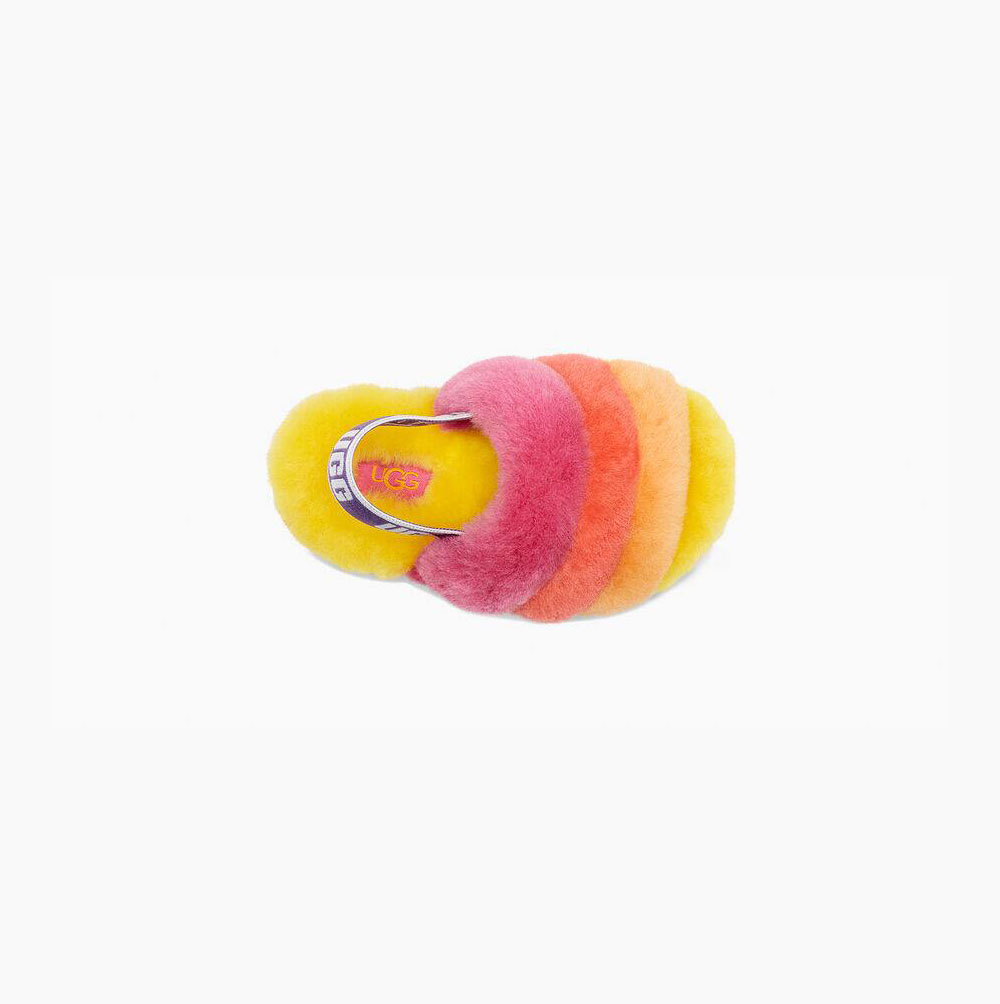 UGG Rainbow Fluff Yeah Hausschuhe Plateau Kinder Gelb Mehrfarbig Schweiz | T6TWSLXC