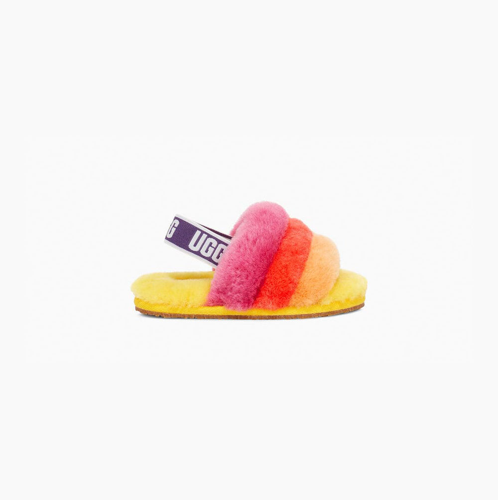 UGG Rainbow Fluff Yeah Hausschuhe Plateau Kinder Gelb Mehrfarbig Schweiz | T6TWSLXC