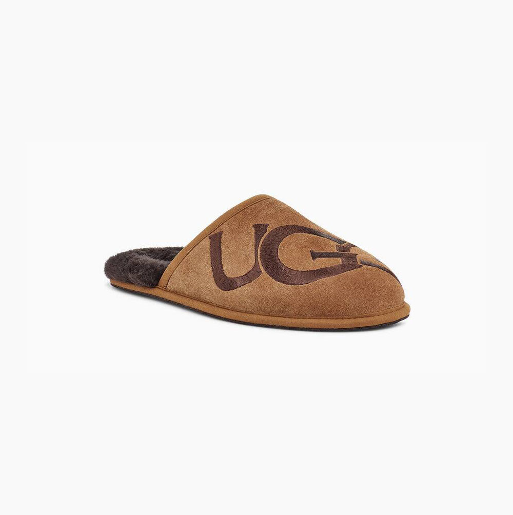 UGG Scuff Logo Hausschuhe Herren Braun Schweiz | 1HSQN64X