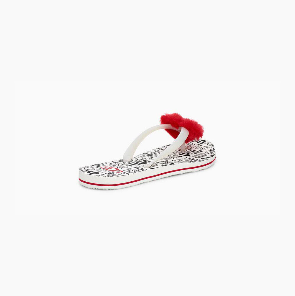 UGG Simi Fluff Manifesto Flip Flops Damen Rot Weiß Schweiz | 0G07QI17