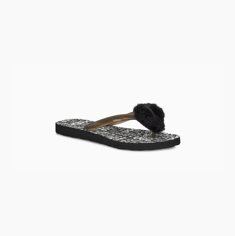 UGG Simi Fluff Manifesto Flip Flops Damen Schwarz Schweiz | 8V7RBA4Q