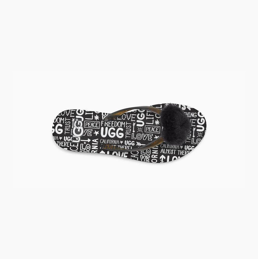 UGG Simi Fluff Manifesto Flip Flops Damen Schwarz Schweiz | 8V7RBA4Q