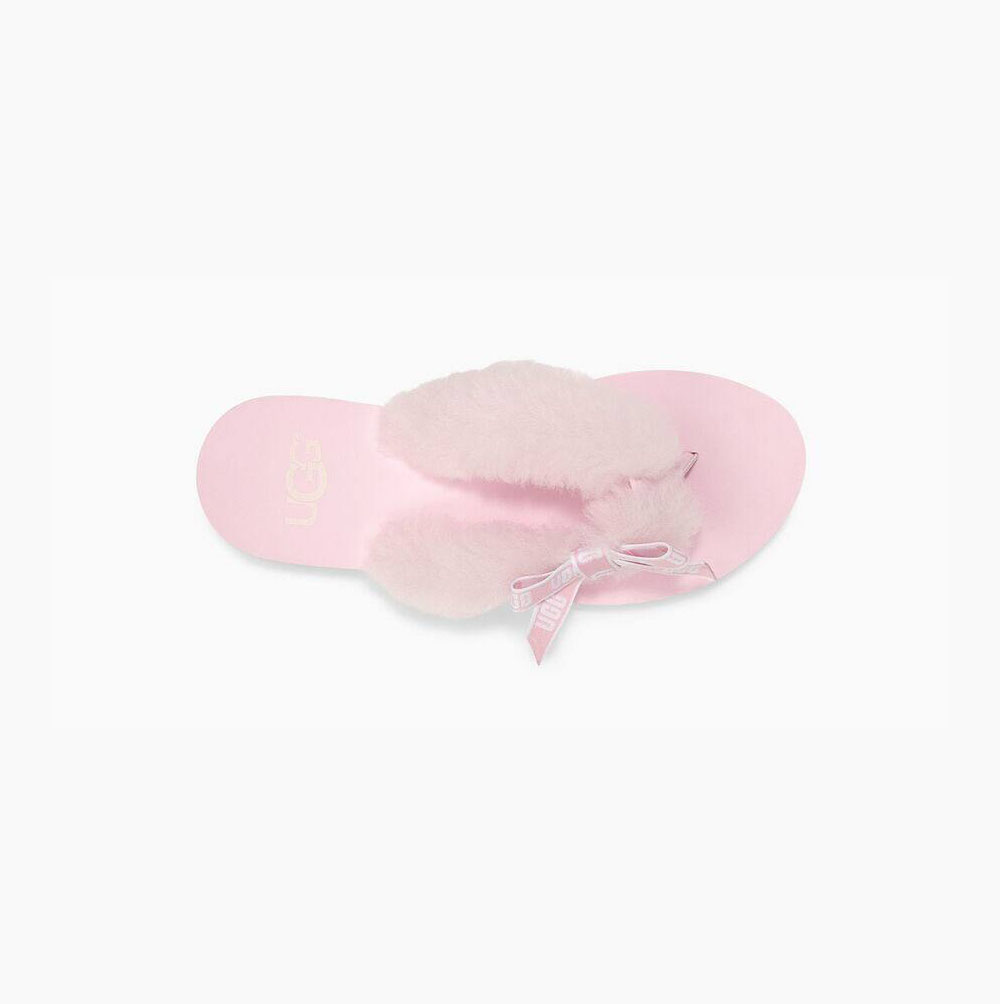 UGG Sunset Graphic Fur Flip Flops Damen Grau Rosa Schweiz | 9QKCS5KQ