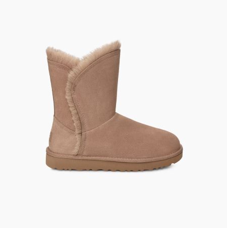 UGG Klassische Fluff High-Low Kurze Stiefel Damen Khaki Schweiz | 7JJBD3CF