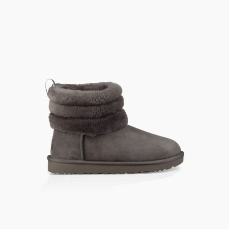 UGG Klassische Mini Fluff Gesteppte Stiefel Damen Tiefesgrau Schweiz | 3HEDGIWO