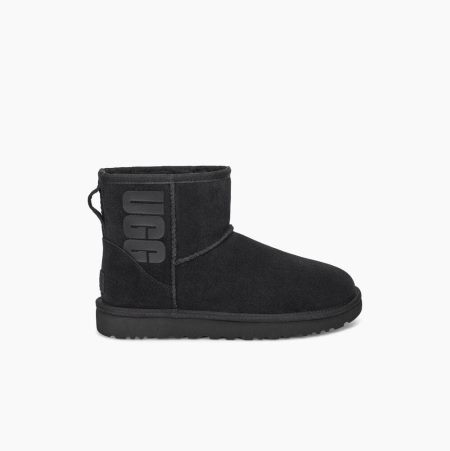 UGG Klassische Mini Rubber Logo Classic Boots Damen Schwarz Schweiz | 5FP8WFEP